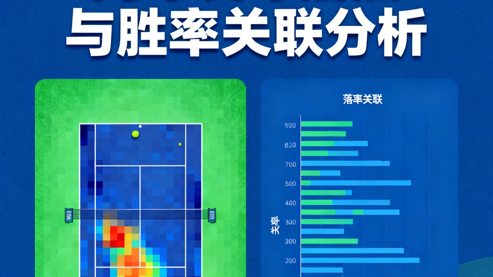 网球数据分析文章封面，展示发球落点热力图与胜率关联图表